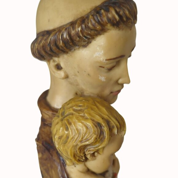 St. Anthony of Padua & Child Religious Vintage Statue Bust Italian Resin 10" - Picture 8 of 8